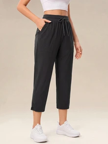 OutZeal Women Sports Pants Casual Work Quick-Dry Elastic Waist Adjustable Hem Cropped Trousers - Dark Grey - View 7