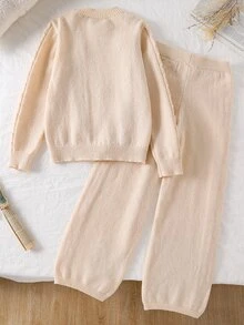 SHEIN Tween Girl) Spring/Autumn/Winter Solid Color Minimalist Casual Half-Fleece Round Neck Sweater Set - Multicolor - View 2