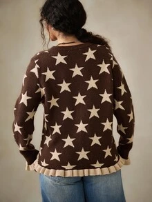 Nubod Plus Size Women's Star Pattern Casual Daily Cardigan - Brown - View 2