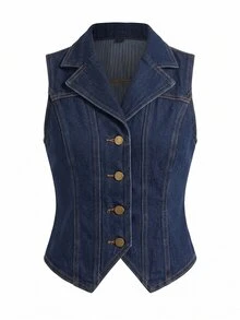 SHEIN Women's Single-Breasted Casual Denim Jacket For Daily Wear - Dark Wash - View 4