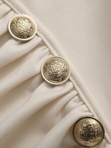 GlowEve Autumn/Winter New Elegant Stand Collar Pleated Asymmetrical Metal Button Design Women's One-Piece - Apricot - View 7