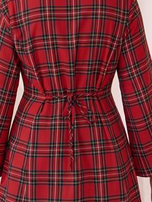Solflare Plus Size Women's Plaid Pleated Casual Everyday Summer Dress - Hot Pink - View 4