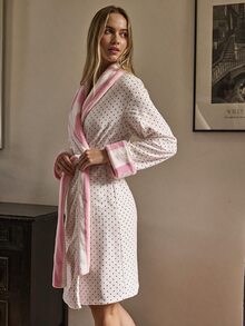 Aralina 女款秋冬可正反穿可愛柔軟刷毛紋理條紋對比色睡衣 - 粉色 - 查看 11