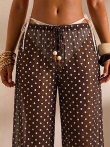 Opulessa Women's Polka Dot Casual Daily Wear Cover Up Pants - Chocolate Brown - View 7