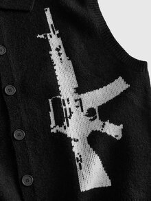 ROMWE MEN Gun Pattern Loose Knit Tank Top, Street Retro - Black - View 2