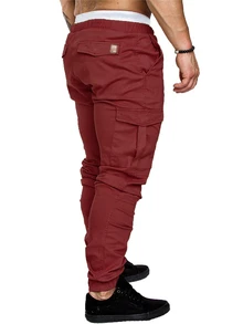 Manfinity Roughcore Men's Casual Drawstring Waist Pocket Cargo Pants - Burgundy - View 2