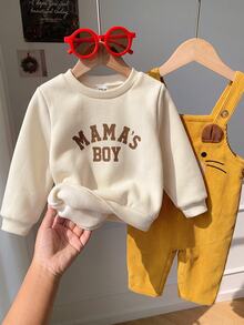 LMoss Kids 男嬰2件套：針織素色字母印花圓領休閒衛衣 + 梭織燈芯絨可愛卡通圖案吊帶褲，秋冬款 - 彩色 - 查看 3