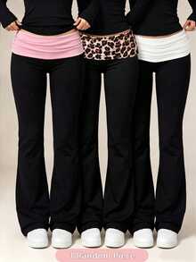 Tween Girl Tween Girl Tween Girl Colorblock Pleated Casual Versatile Daily Wear Wide Leg Sweatpants - Black - View 2