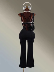 Amplova Women's Black & White Contrast Color Long Flare Leg Sports Jumpsuit - Black and White - View 3