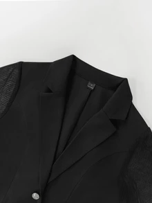 Trelyra Blazer Wanita Desain Elegan, Modis dengan Sentuhan Jala Minimalis, Potongan Pinggang Pas, Dekorasi Resleting dan Kancing Depan, Cocok untuk Pakaian Kerja dan Kantor - Hitam - View 6