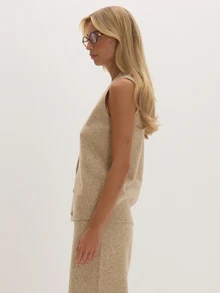 MUSEYN Beige Knit Longline Waistcoat Cosy Versatile Everyday Casual Fall - Khaki - View 3