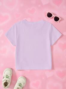 THE POWERPUFF GIRLS X SHEIN Young Girl Letter Cartoon Print Casual Daily Short Sleeve T-Shirt - White - View 2