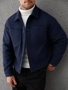SLATEMANN 男士單排扣休閒百搭日常穿著大衣 - 藏蓝色 - 查看 6