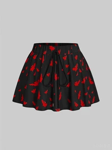 Sweetra Knitted Digital Print Dark Halloween Bat Slim Fit Shorts Skirt - Multicolor - View 5