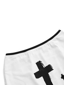ROMWE Women's Goth Mini Ultra Low Waist Tombstone Dark Personalized Niche Colorblock Black & White Skirt - Black - View 4
