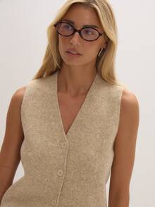MUSEYN Beige Knit Longline Waistcoat Cosy Versatile Everyday Casual Fall - Khaki - View 5