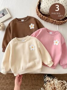 SHEIN 女童 3件組 針織素色圓領寬鬆休閒秋冬衛衣套裝 - 彩色 - 查看 8