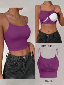 Allurite Metal Buckle Back Strap Padded Camisole Tank Top - Purple - View 6