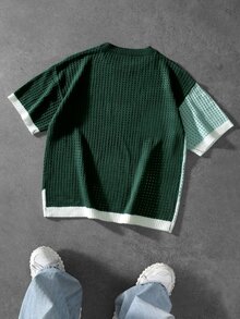 Manfinity LEGND Men's Colorblock Crew Neck Short Sleeve Casual Knit Top - Dark Green - View 2