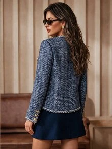 Anewsta Autumn/Winter New Elegant Vintage Party Evening Exquisite High-End Open Front Women's Overcoat - Blue - View 7