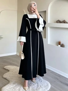 Celisse Ropa de otoño para mujeres Vestido largo casual de fiesta con bloques de color para mujer - Blanco y Negro - Ver 4