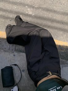 DAZY 女款米色卡其高腰百褶設計寬鬆直筒寬腿休閒百搭工裝褲 秋季 - 黑色 - 查看 5