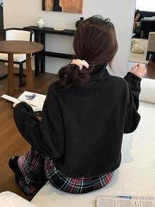 DAZY Bộ đồ ngủ nữ mùa thu/đông gồm áo kẻ caro và quần dài - màu đen - Xem 2