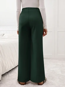 SHEIN 孕婦純色休閒百搭日常穿著長褲 - 墨綠色 - 查看 2