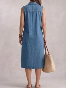 SHEIN Women's Summer Casual Sleeveless Denim Dress - Medium Wash - View 2