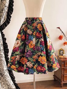 Vintamour Women's Vintage Court Style Jacquard Pleated Skirt - Multicolor - View 7