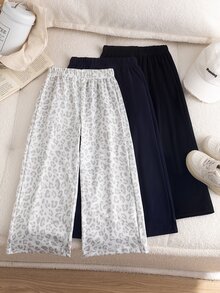 SHEIN 少女豹紋寬鬆長褲，秋季新款服飾，豹紋灰色 - 彩色 - 查看 6