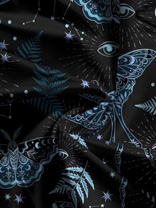 ROMWE Goth 深色嬉皮風蝴蝶刺繡太陽月亮星星暗黑龐克辣妹哥德神秘感V領大尺碼洋裝 - 黑色 - 查看 3