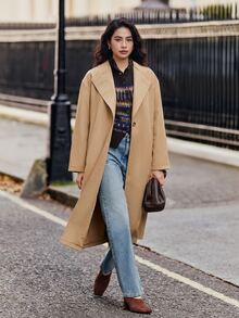 Yunfilé Women's Fashion Street Button Long Sleeve Lapel Coat - Khaki - View 3
