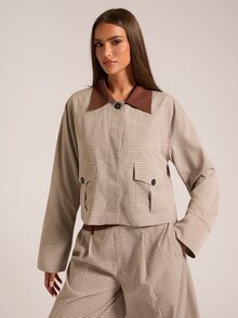SHEIN BAE جاكيت نسائي كاجوال يومي بأكمام طويلة بنقشة مربعات وألوان متباينة - متعدد الألوان - مشاهدة 6