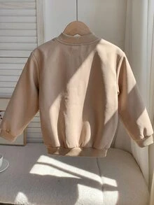 SHEIN 男童燈芯絨加絨拉鍊棒球夾克填充外套，超高 CP 值，適合通勤、上學、日常休閒、大學、旅行、運動，秋冬款 - 彩色 - 查看 4