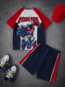 Transformers X SHEIN Tween Boy Letter Print Raglan Short Sleeve T-Shirt And Shorts Set Gen - Blue - View 2