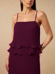 Silquee Women's Pleated Multi-Layer Hem Cami Dress - Maroon - View 5