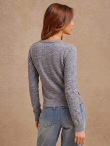 WESTFADE Summer Crewneck Button Front Long Sleeve Cardigan Sweater Western Wear Women - Grey - View 3