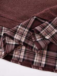 Rusticease Plus Size Vintage Elegant Casual 90s Kawaii Plaid Patchwork Long Sleeve 2 In 1 Shirt Autumn Thanksgiving Teacher Birthday Formal Graduation Brown - Brown - View 7