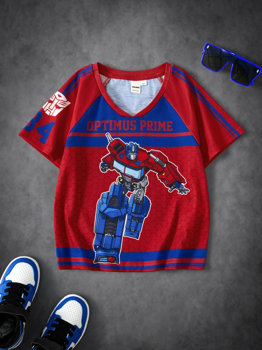 Transformers X SHEIN تي شيرت كاجوال يومي بأكمام قصيرة مطبوع عليه حروف كرتونية للأولاد الصغار - متعدد الألوان - مشاهدة 1