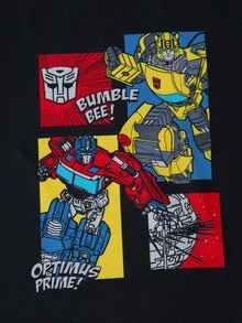 Transformers X SHEIN Tween Boy Crew Neck Letter Print Short Sleeve Top And Shorts Casual Daily Home Pajama Set - Black - View 4