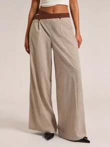 SHEIN BAE Women's Plaid Asymmetric Waist Wide Leg Loose Fit Suit Pants - Multicolor - View 1