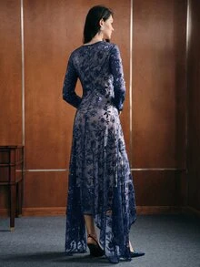 Anewsta Affair Women's Elegant Sequin Fashion Long Sleeve Evening Dress - Royal Blue - View 7