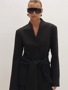 MUSEYN Black Woven Tassel Belt Detail Suit Blazer Date Night Timeless Tailored Office New Season Fall - Black - View 5