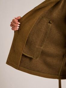 SHEIN BAE Mantel Panjang Bergaya Vintage dengan Kerah Besar dan Sabuk Elegan - Olive Green - View 7