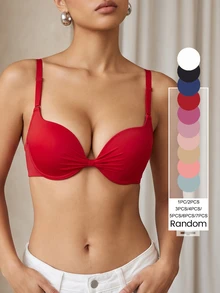 Bralution Women Elegant Ruched Bow Tie Front Underwire Push Up Bra Minimalist T-Shirt Bra Everyday Comfort Bra - Multicolor - View 3