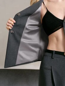 MOTF PREMIUM WOMEN'S SOLID COLOR CASUAL COMMUTE TRAVEL LONG SLEEVE BLAZER JACKET - Dark Grey - View 9
