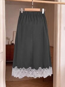 GlowEve CURVE Plus Size Women Lace Patchwork Casual Versatile Daily Wear Skirt - Grey - View 2