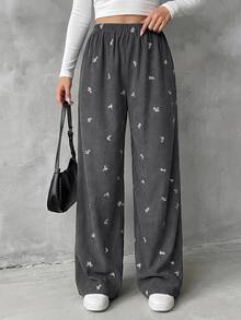 Livesso Women's Fashion Embroidered Pleated Loose Long Pants For Daily Wear - Dark Grey - View 6