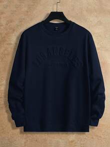 Manfinity RebelGame Men's Casual Versatile Solid Color Letter Embossed Sweatshirt - Blue - View 2